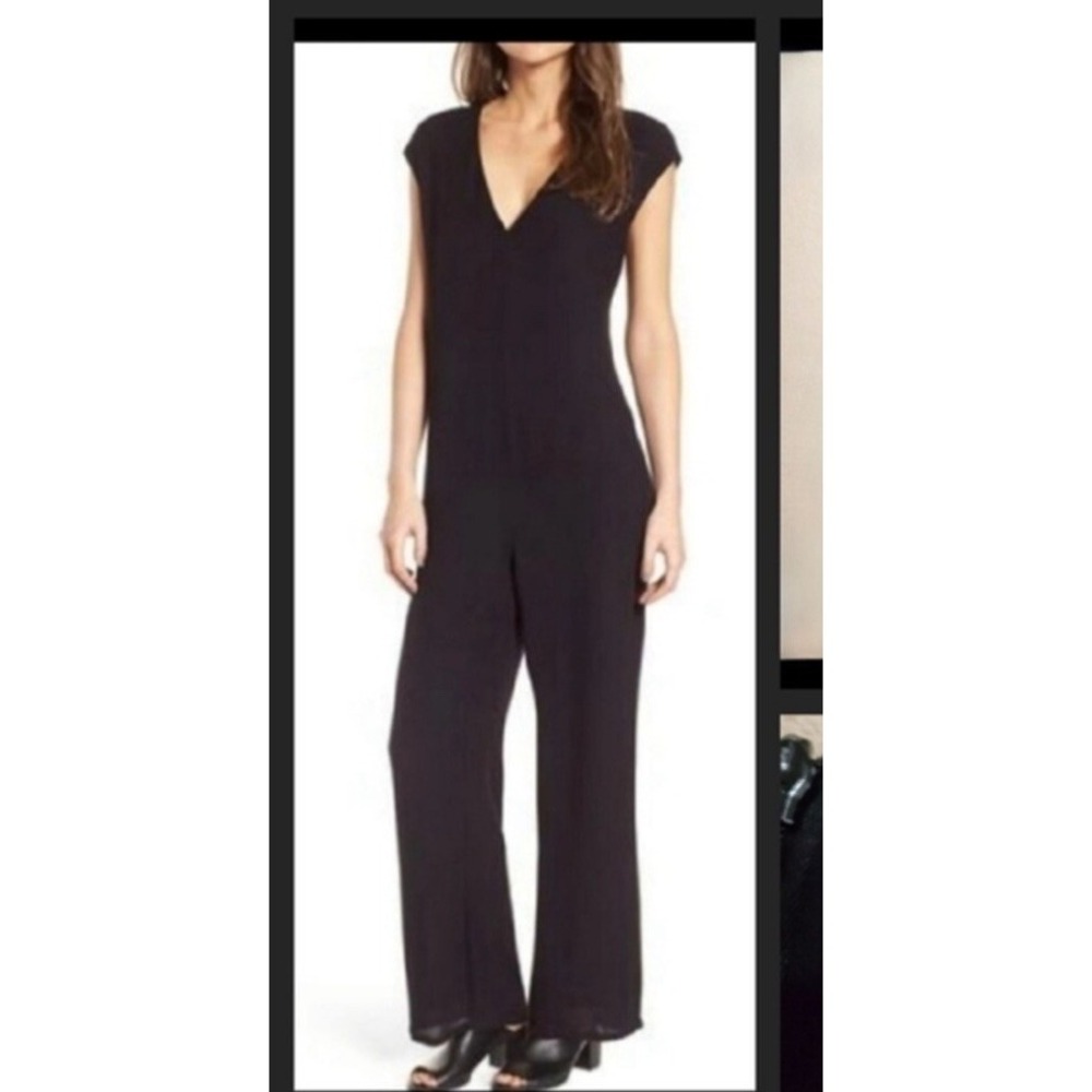 NWT Standard James Perse Black Crepe V Neck Jumpsuit Size‎ 3 L